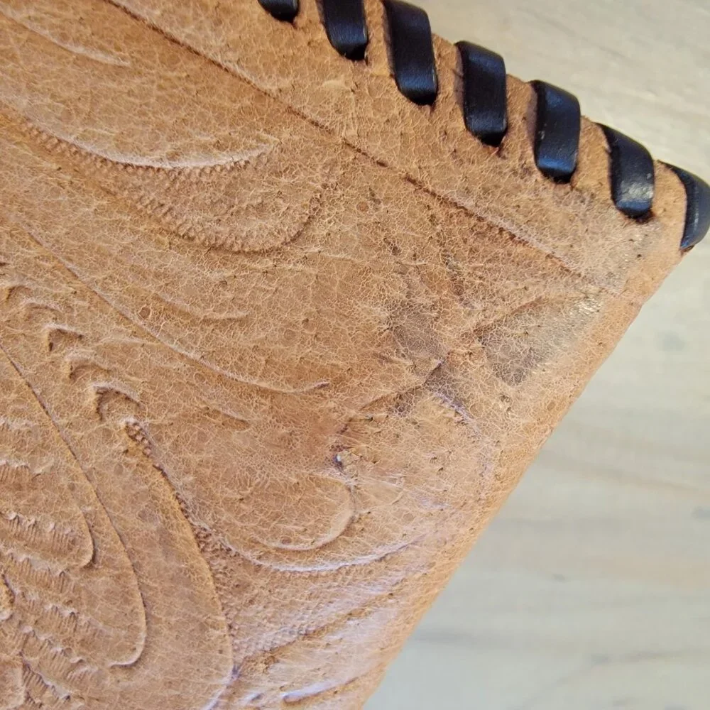 Vintage Tooled Western Wallet Laced Flower Floral Men's Leather Bifold Southwest